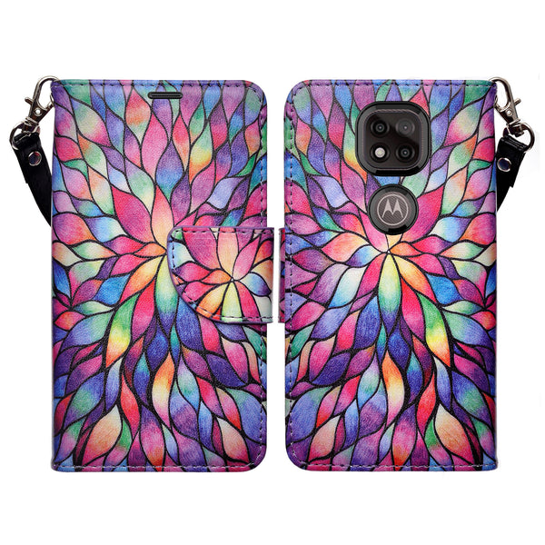 motorola moto g power 2021 wallet case - rainbow flower - www.coverlabusa.com