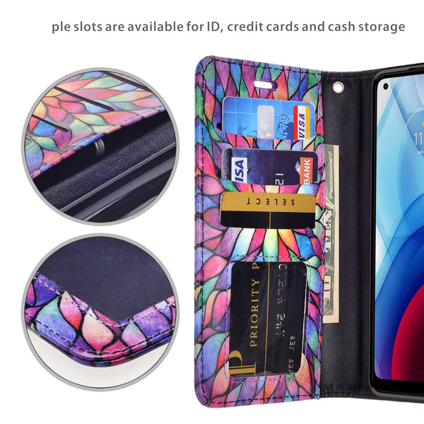 motorola moto g power 2021 wallet case - rainbow flower - www.coverlabusa.com