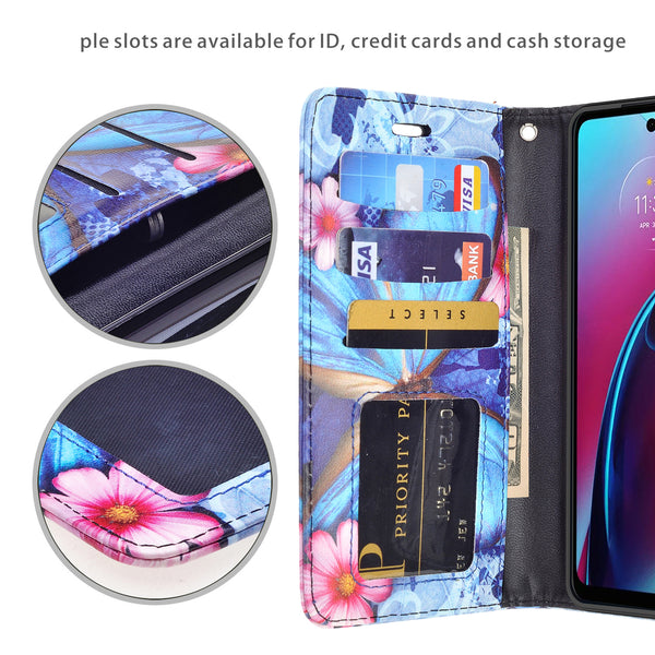 motorola moto g stylus 5g 2022 wallet case - blue butterfly - www.coverlabusa.com