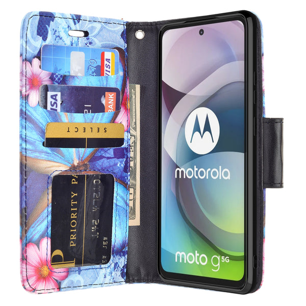 motorola one 5g ace wallet case - blue butterfly - www.coverlabusa.com