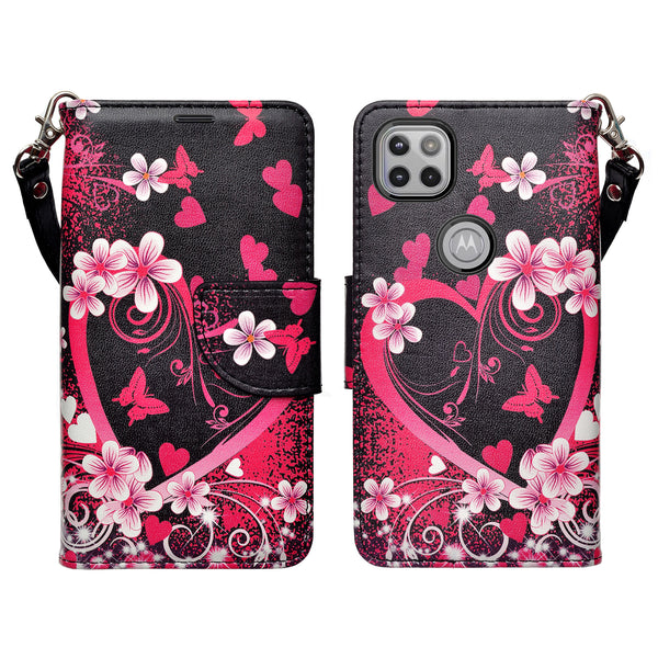 motorola one 5g ace wallet case - heart butterflies - www.coverlabusa.com