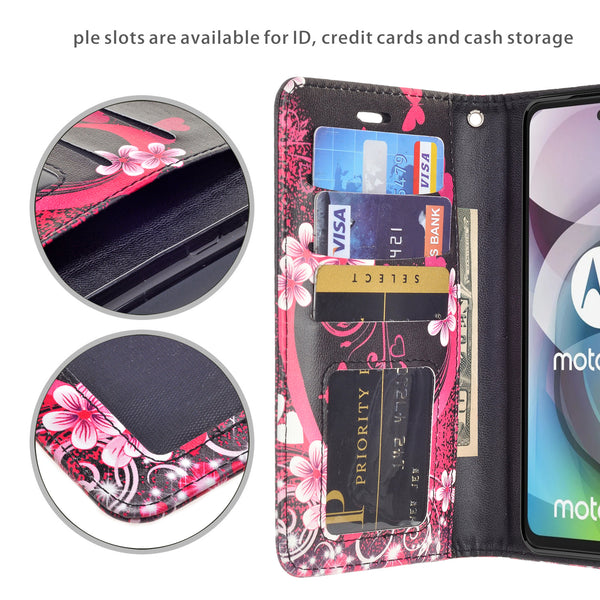 motorola one 5g ace wallet case - heart butterflies - www.coverlabusa.com