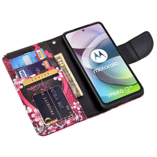 motorola one 5g ace wallet case - heart butterflies - www.coverlabusa.com