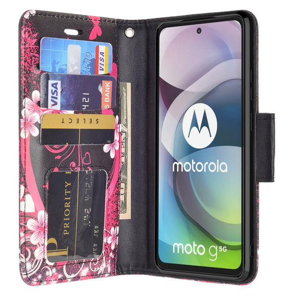 motorola one 5g ace wallet case - heart butterflies - www.coverlabusa.com