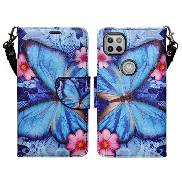 motorola one 5g ace wallet case - blue butterfly - www.coverlabusa.com