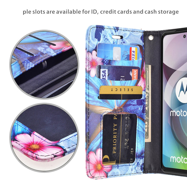 motorola one 5g ace wallet case - blue butterfly - www.coverlabusa.com