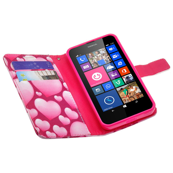 Nokia Lumia 635 Wallet Case - pink hearts - www.coverlabusa.com