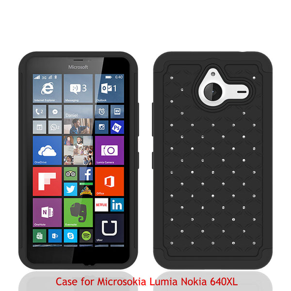 Microsoft Lumia 640 XL Rhinestone Case - Black/Black - www.coverlabusa.com
