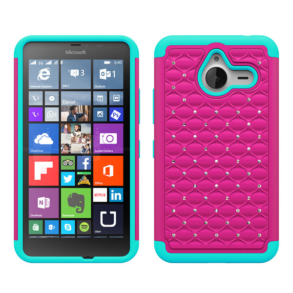 Microsoft Lumia 640 XL Rhinestone Case - Hot Pink/Teal - www.coverlabusa.com