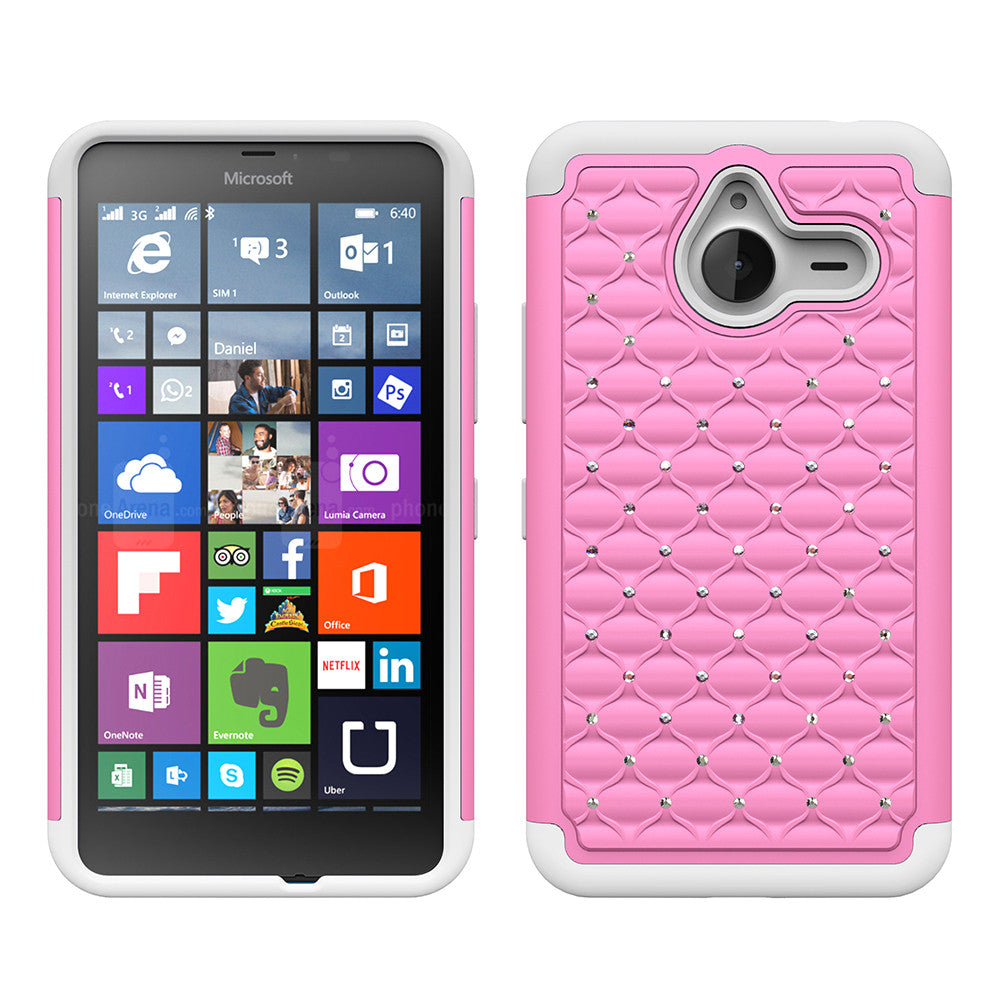 Microsoft Lumia 640 XL Rhinestone Case - Pink/White - www.coverlabusa.com
