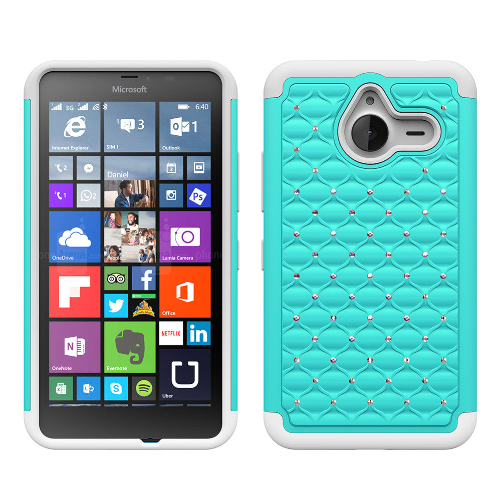 Microsoft Lumia 640 XL Rhinestone Case - Baby Teal/White - www.coverlabusa.com