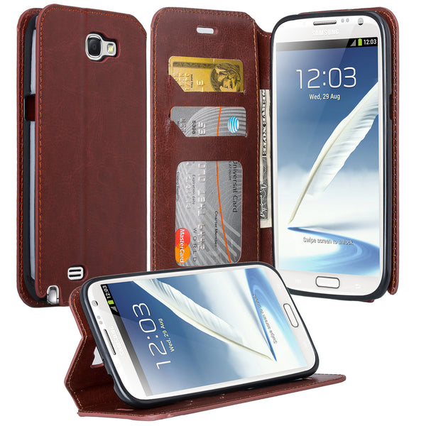 samsung galaxy note2 leather wallet case - brown - www.coverlabusa.com