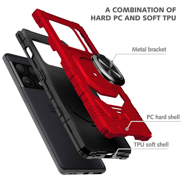 ring car mount kickstand hyhrid phone case for oneplus 10 pro - red - www.coverlabusa.com