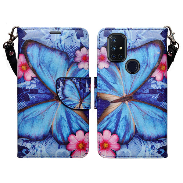 oneplus nord n10 5g wallet case - blue butterfly - www.coverlabusa.com