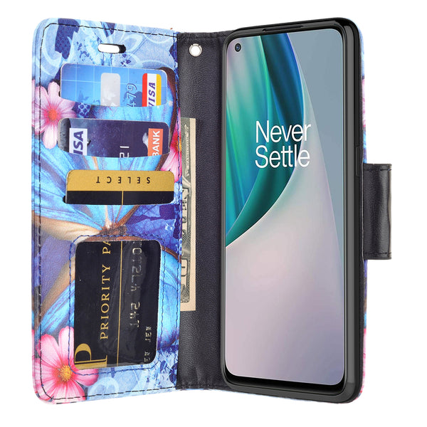 oneplus nord n10 5g wallet case - blue butterfly - www.coverlabusa.com