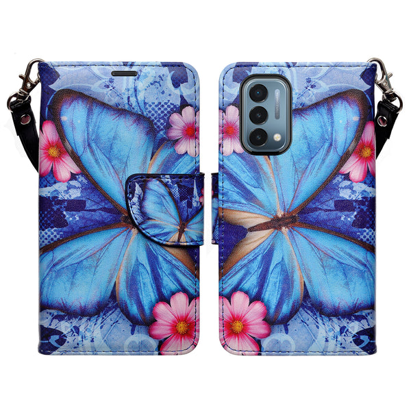 oneplus nord n200 5g wallet case - blue butterfly - www.coverlabusa.com
