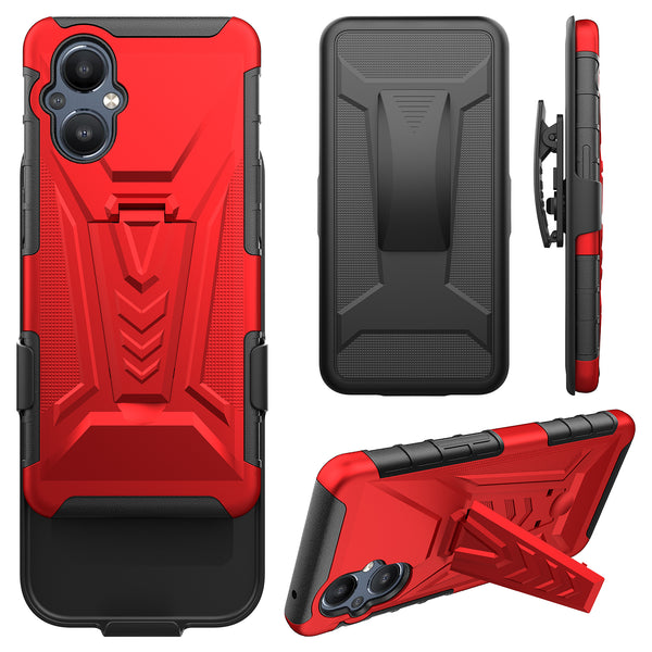 holster kickstand hyhrid phone case for oneplus nord n20 5g - red - www.coverlabusa.com