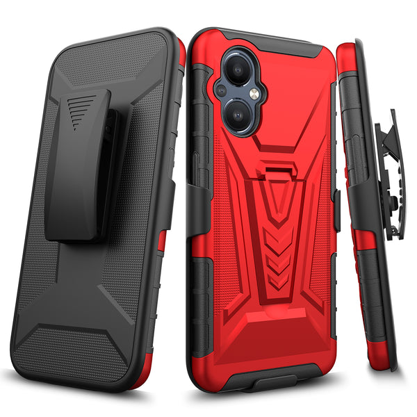 holster kickstand hyhrid phone case for oneplus nord n20 5g - red - www.coverlabusa.com
