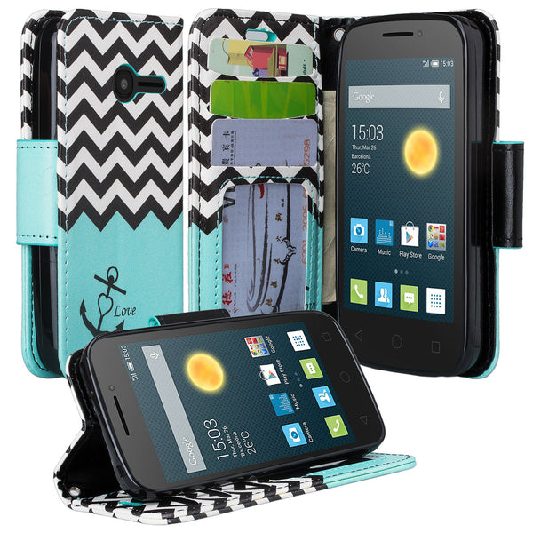 Alcatel Onetouch Pixi Plusar Pu leather wallet case - teal anchor - www.coverlabusa.com