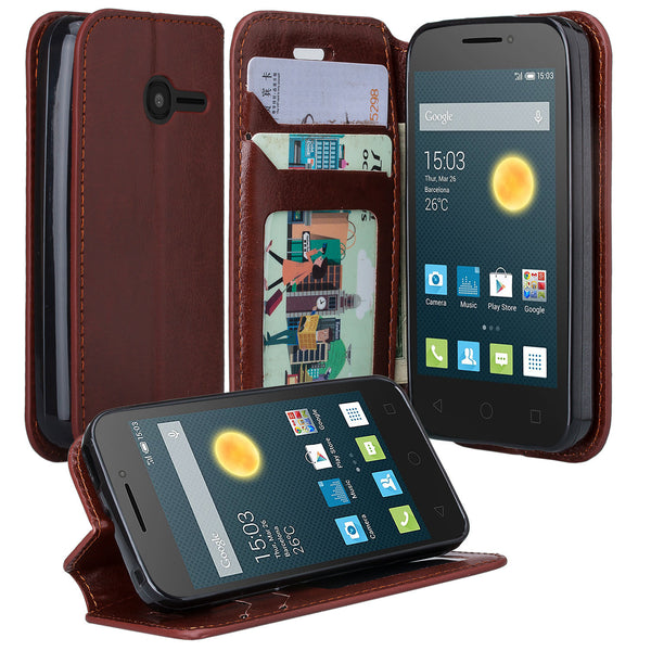 Alcatel Onetouch Pixi Plusar Pu leather wallet case - brown - www.coverlabusa.com