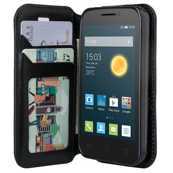 Onetouch Pixi Pulsar Case, Flip Fold [Kickstand Feature] Pu Leather Wallet Case with ID & Credit Card Slots For Alcatel Onetouch Pixi Pulsar - Black,www.coverlabusa.com