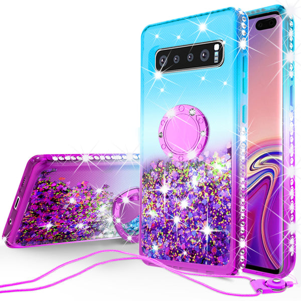 glitter ring phone case for samsung galaxy s10 plus - teal gradient - www.coverlabusa.com 
