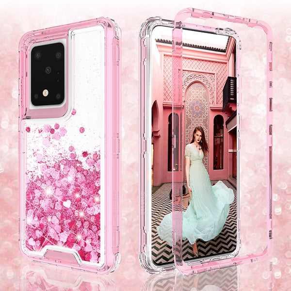 hard clear glitter phone case for samsung galaxy s20 ultra - pink - www.coverlabusa.com 