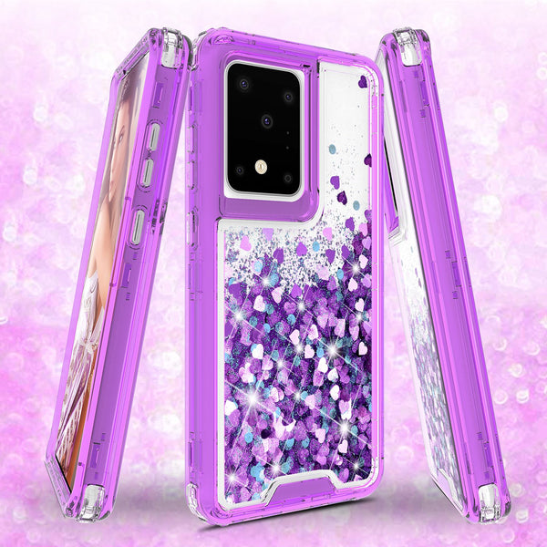 hard clear glitter phone case for samsung galaxy s20 plus - purple - www.coverlabusa.com