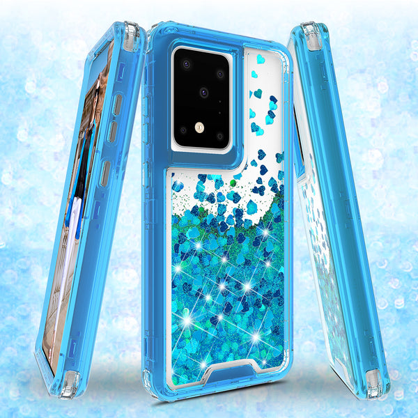 hard clear glitter phone case for samsung galaxy s20 ultra - teal - www.coverlabusa.com 