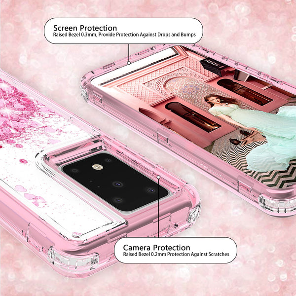 hard clear glitter phone case for samsung galaxy s20 - pink - www.coverlabusa.com 