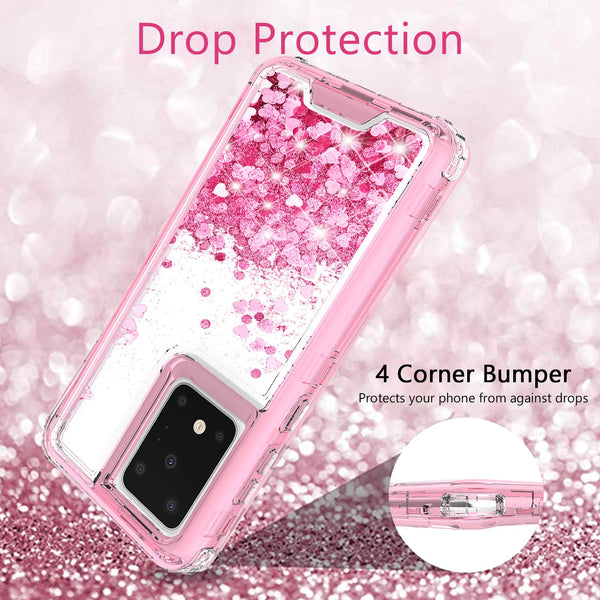 hard clear glitter phone case for samsung galaxy s20 ultra - pink - www.coverlabusa.com 
