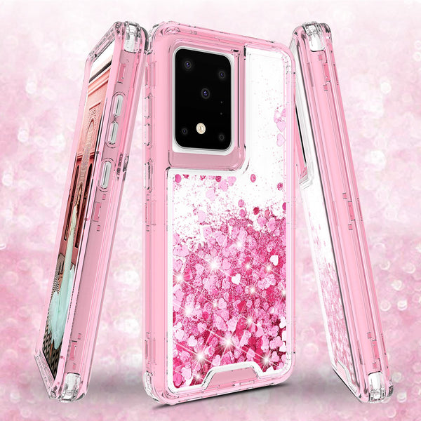 hard clear glitter phone case for samsung galaxy s20 plus - pink - www.coverlabusa.com 
