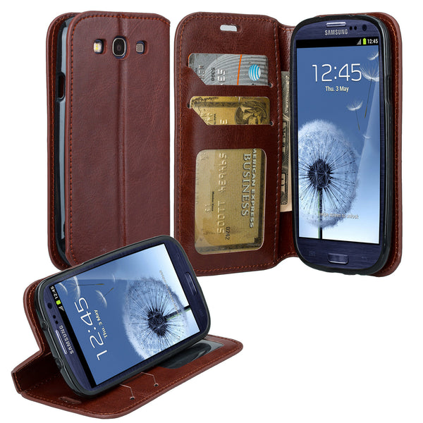 samsung galaxy S3 leather wallet case - brown - www.coverlabusa.com