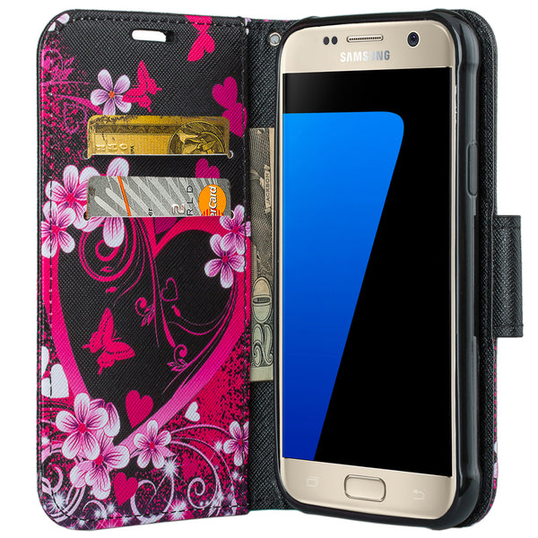 samsung galaxy s7 active leather wallet case - heart butterflies - www.coverlabusa.com