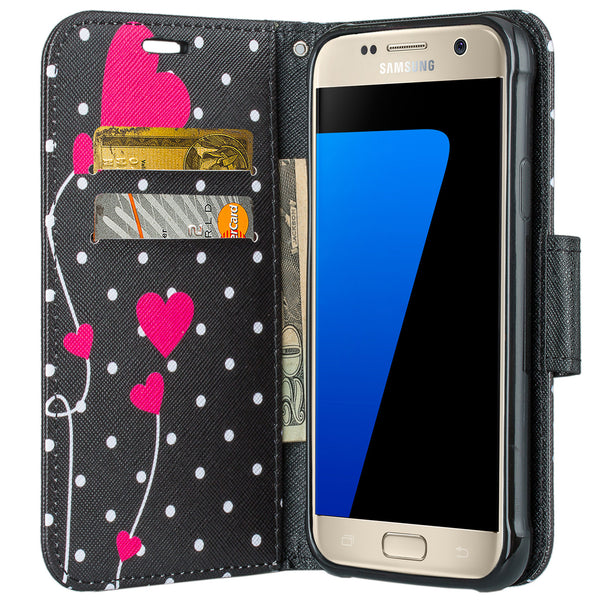 samsung galaxy s7 active leather wallet case - polka dot hearts - www.coverlabusa.com