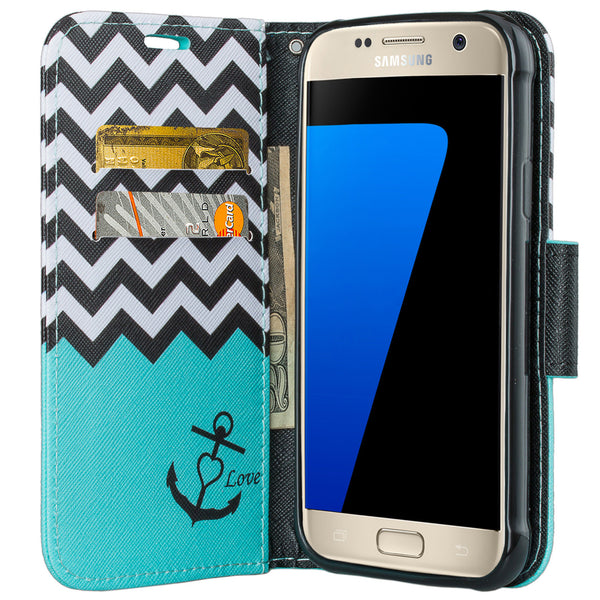 samsung galaxy s7 active leather wallet case - teal anchor - www.coverlabusa.com