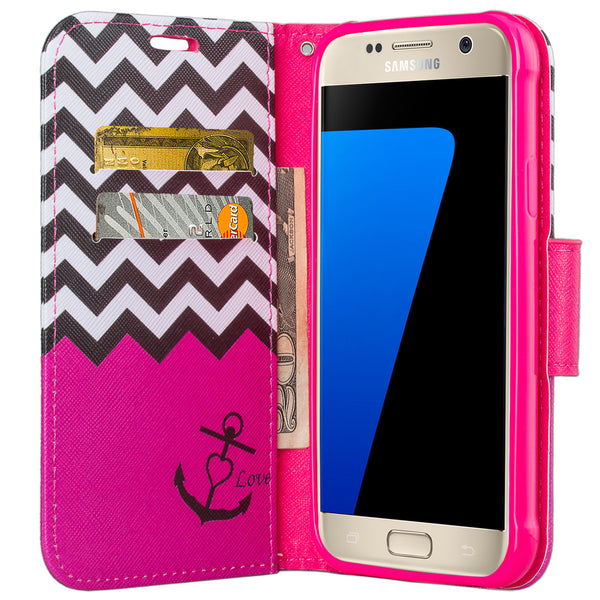 samsung galaxy s7 active leather wallet case - hot pink anchor - www.coverlabusa.com