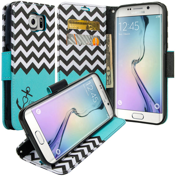 samsung galaxy S6 Edge magnetic flip wallet case - Teal Anchor - www.coverlabusa.com