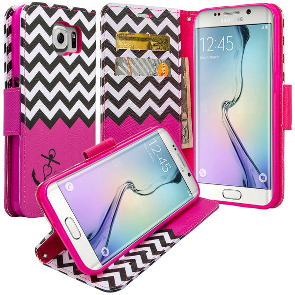 galaxy S6 Edge Plus cover, galaxy S6 Edge Plus wallet case - Hot Pink Anchor - www.coverlabusa.com
