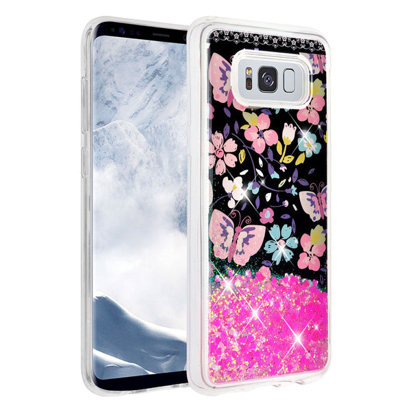 galaxy s8 plus liquid sparkle quicksand case - pink butterfly - www.coverlabusa.com
