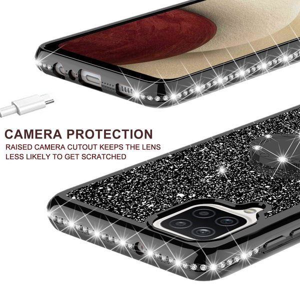 samsung galaxy a12 glitter bling fashion case - black - www.coverlabusa.com