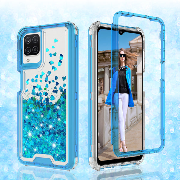 hard clear glitter phone case for samsung galaxy a12 - teal - www.coverlabusa.com