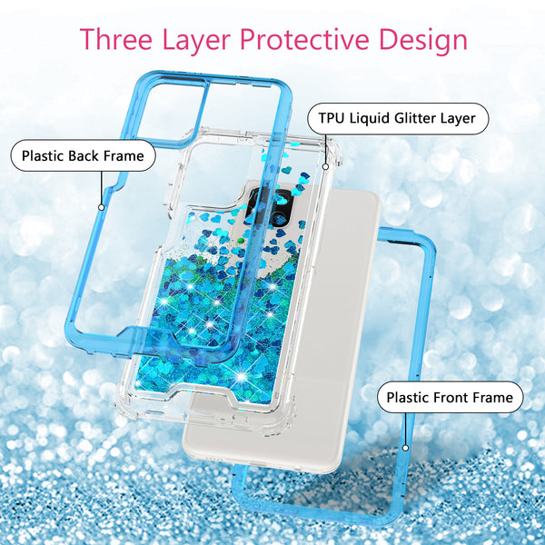 hard clear glitter phone case for samsung galaxy a12 - teal - www.coverlabusa.com