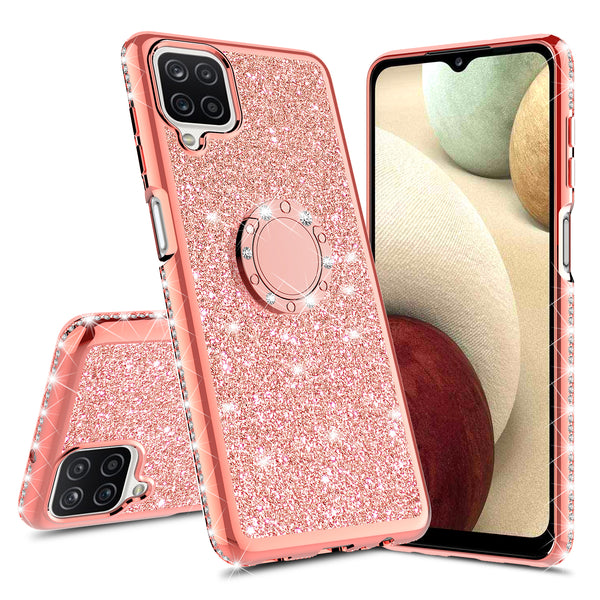 samsung galaxy a12 glitter bling fashion case - rose gold - www.coverlabusa.com