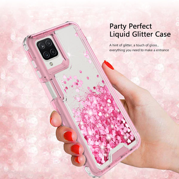 hard clear glitter phone case for samsung galaxy a12 - pink - www.coverlabusa.com