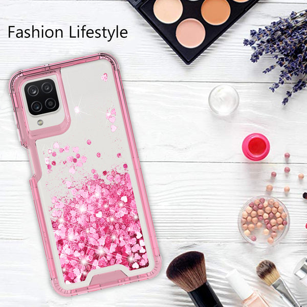 hard clear glitter phone case for samsung galaxy a12 - pink - www.coverlabusa.com