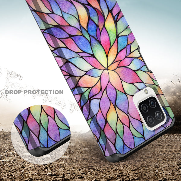 samsung galaxy a12 hybrid case - rainbow flower - www.coverlabusa.com