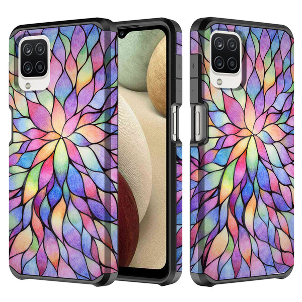 samsung galaxy a12 hybrid case - rainbow flower - www.coverlabusa.com