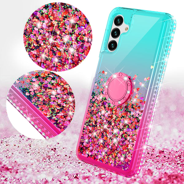 glitter phone case for samsung galaxy a13 5g - teal/pink gradient - www.coverlabusa.com