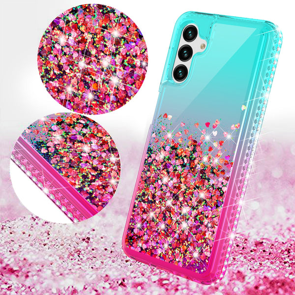 glitter phone case for samsung galaxy a13 5g - teal/pink gradient - www.coverlabusa.com